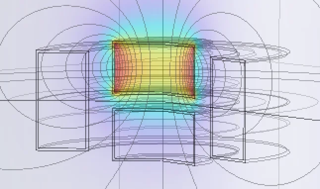 COMSOL field map of the 2 mm cylinder magnet in the coil.