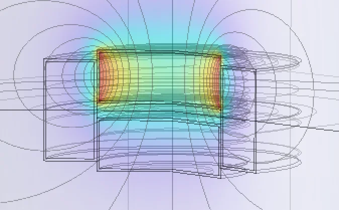 COMSOL field map of the 3 mm cylinder magnet in the coil.